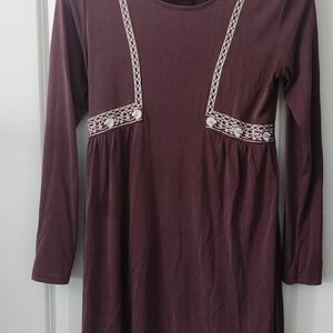 Altar'd State Burgundy Long Sleeve Top with White Embroidery